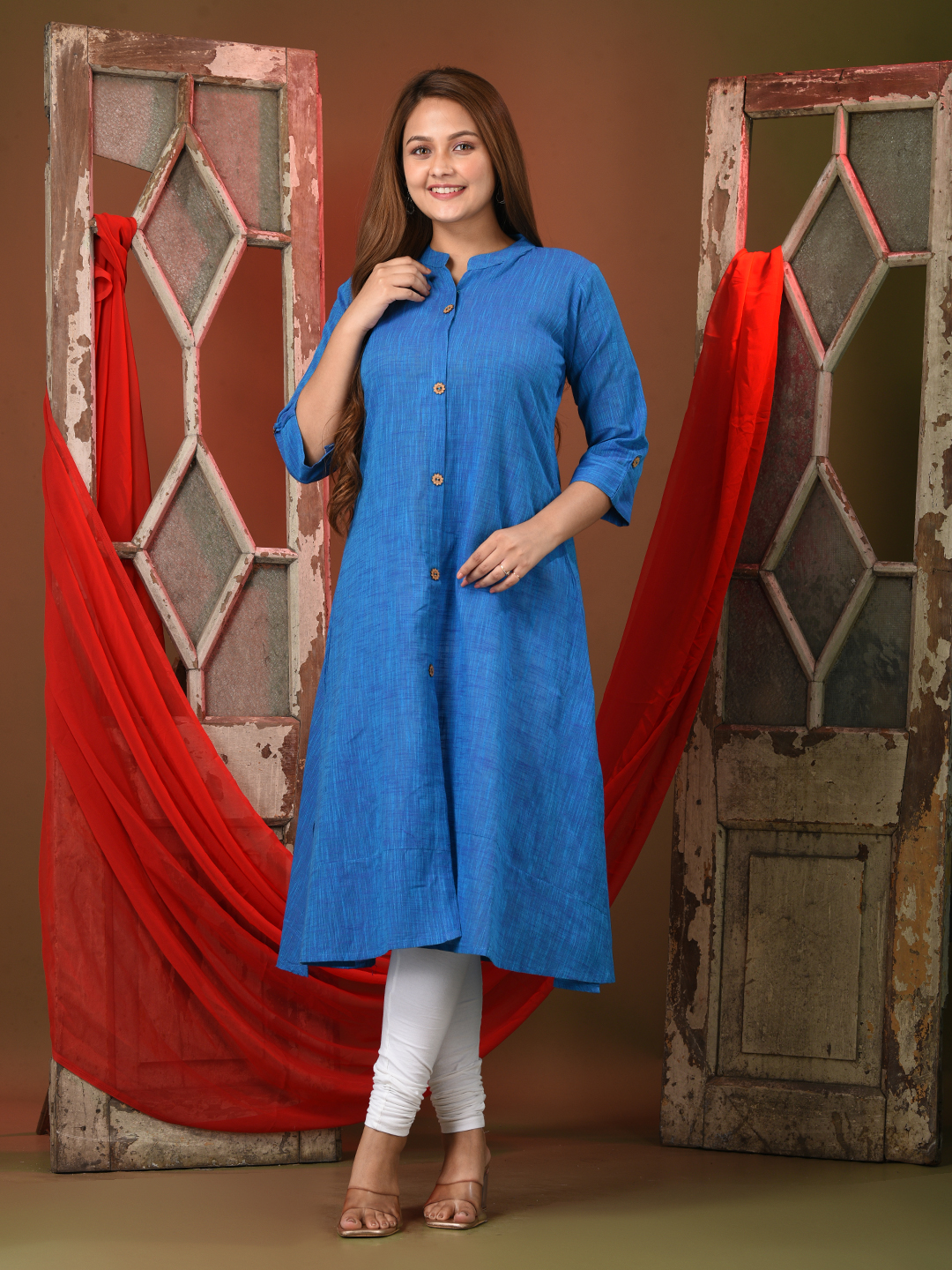 Sapphire Blue Solid Cotton A-line Kurta - Image 2
