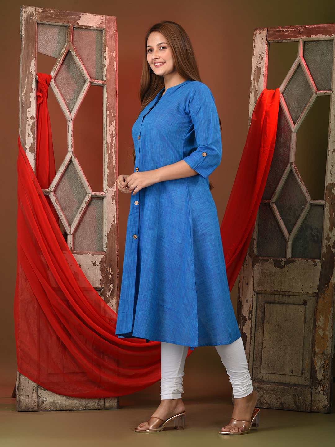 Sapphire Blue Solid Cotton A-line Kurta - Image 4