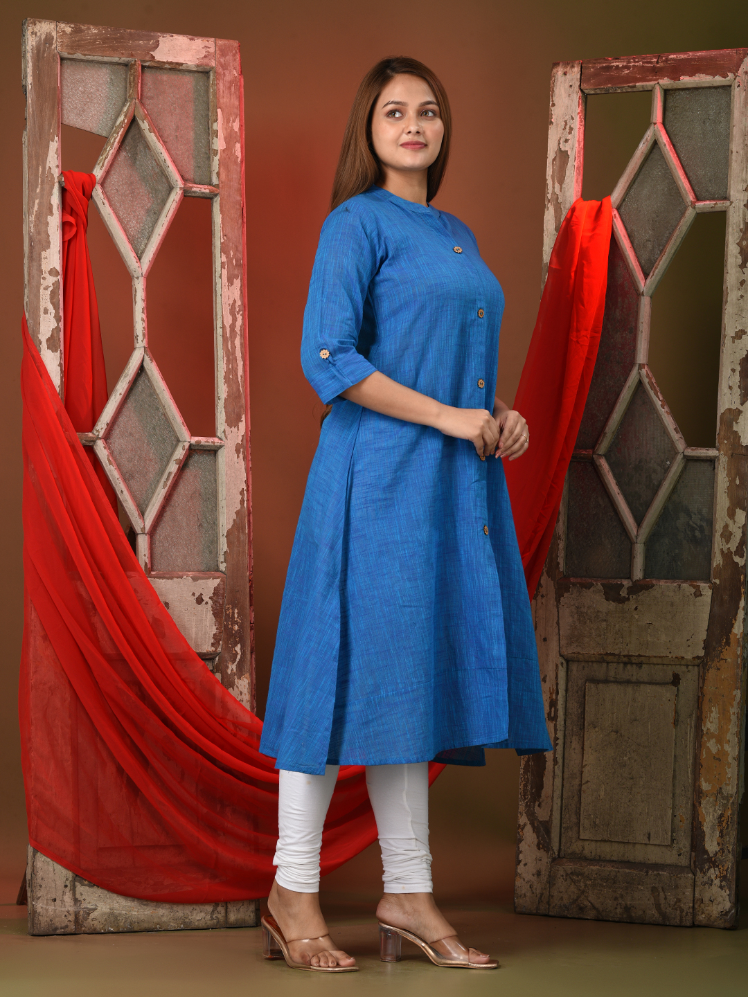 Sapphire Blue Solid Cotton A-line Kurta - Image 5