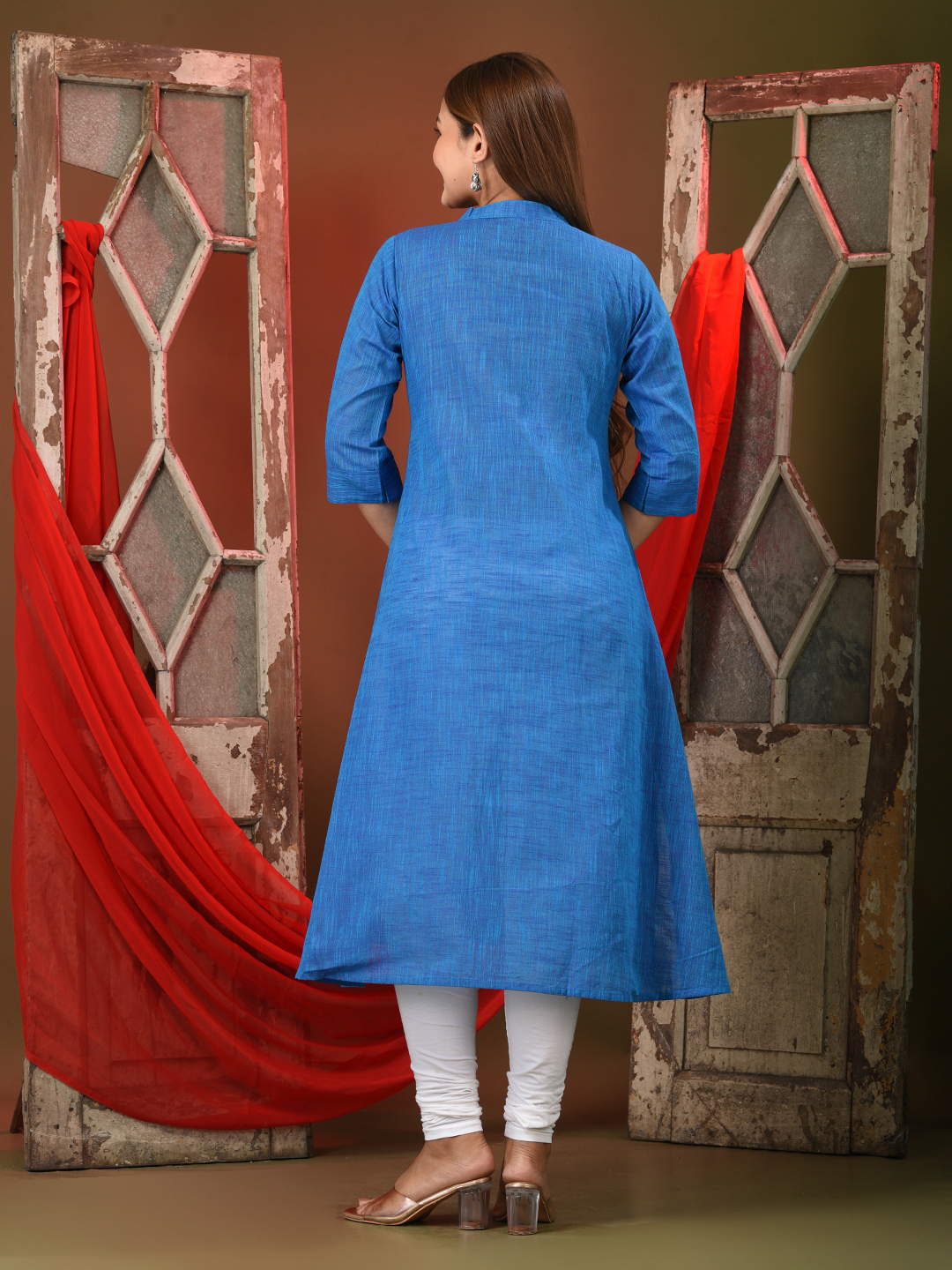 Sapphire Blue Solid Cotton A-line Kurta - Image 6