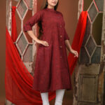 Dark Red Solid Cotton A-line Kurta