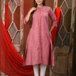 Pink Solid Cotton A-line Kurta