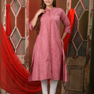 Pink Solid Cotton A-line Kurta