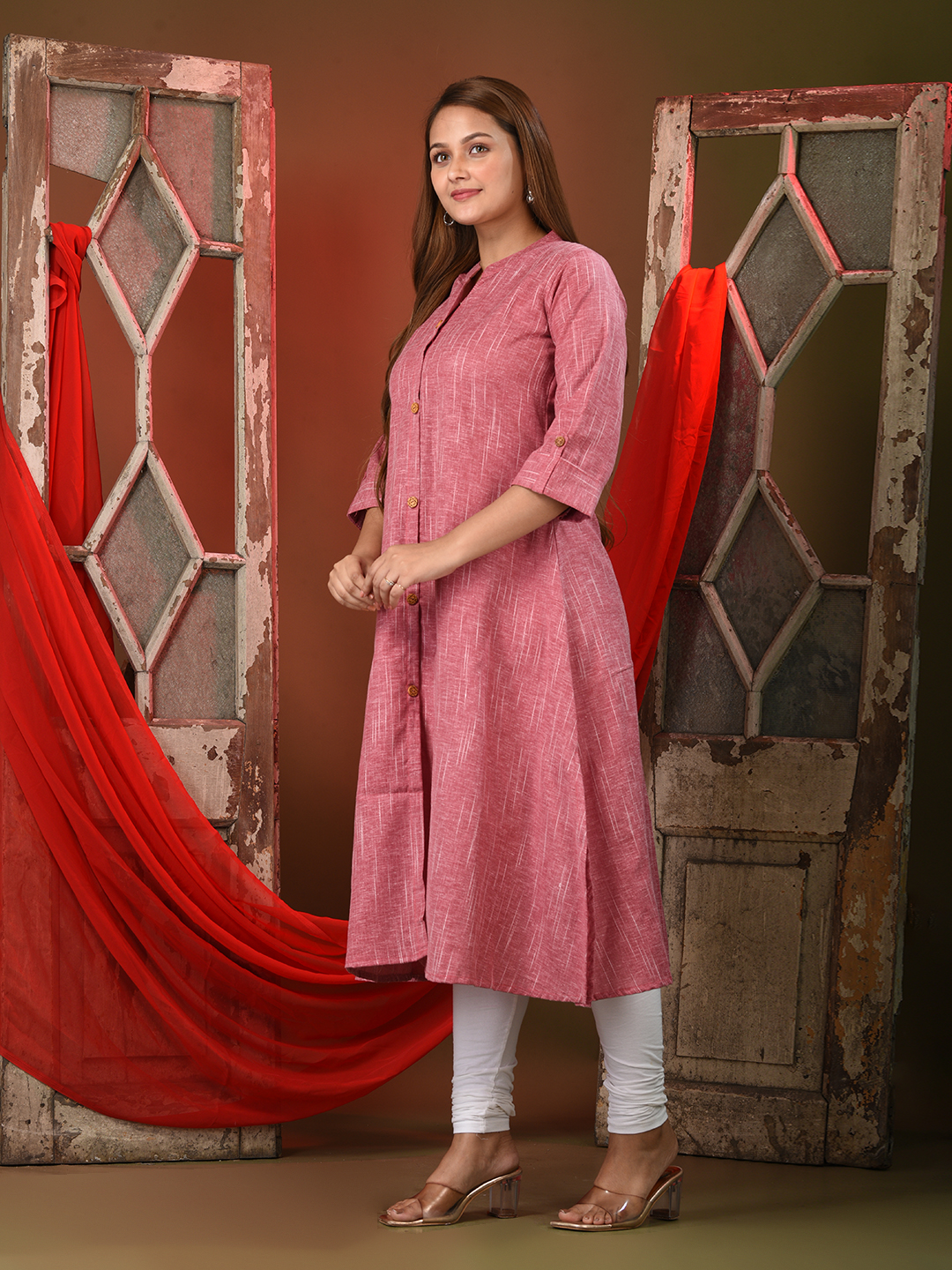 Pink Solid Cotton A-line Kurta - Image 4