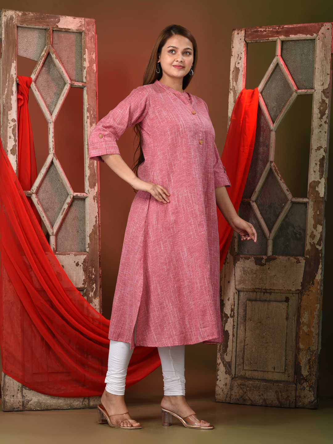 Pink Solid Cotton A-line Kurta - Image 5