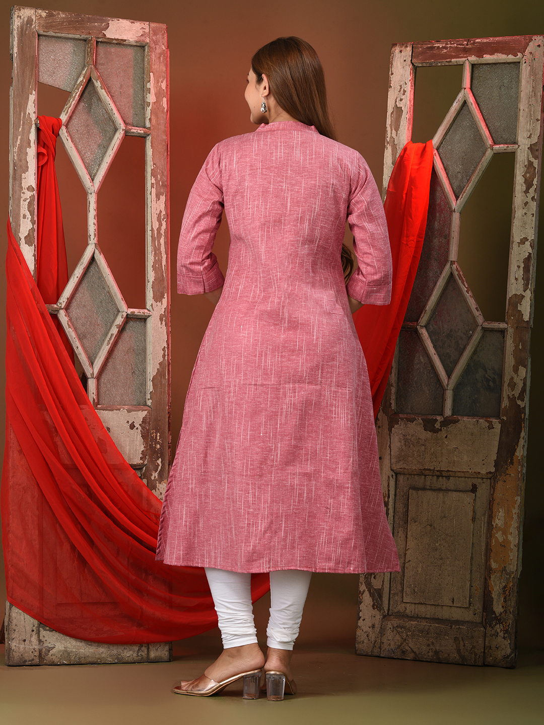 Pink Solid Cotton A-line Kurta - Image 6