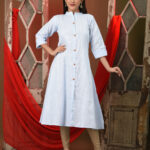 Baby Blue Solid Cotton A-line Kurta