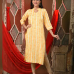 Yellow Rayon Printed Straight Kurta