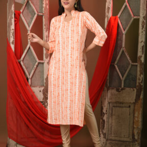 Orange Rayon Printed Straight Kurta