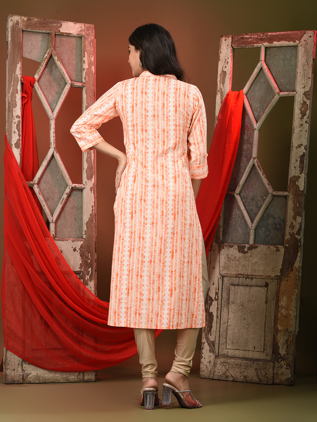 Orange Rayon Printed Straight Kurta - Image 6