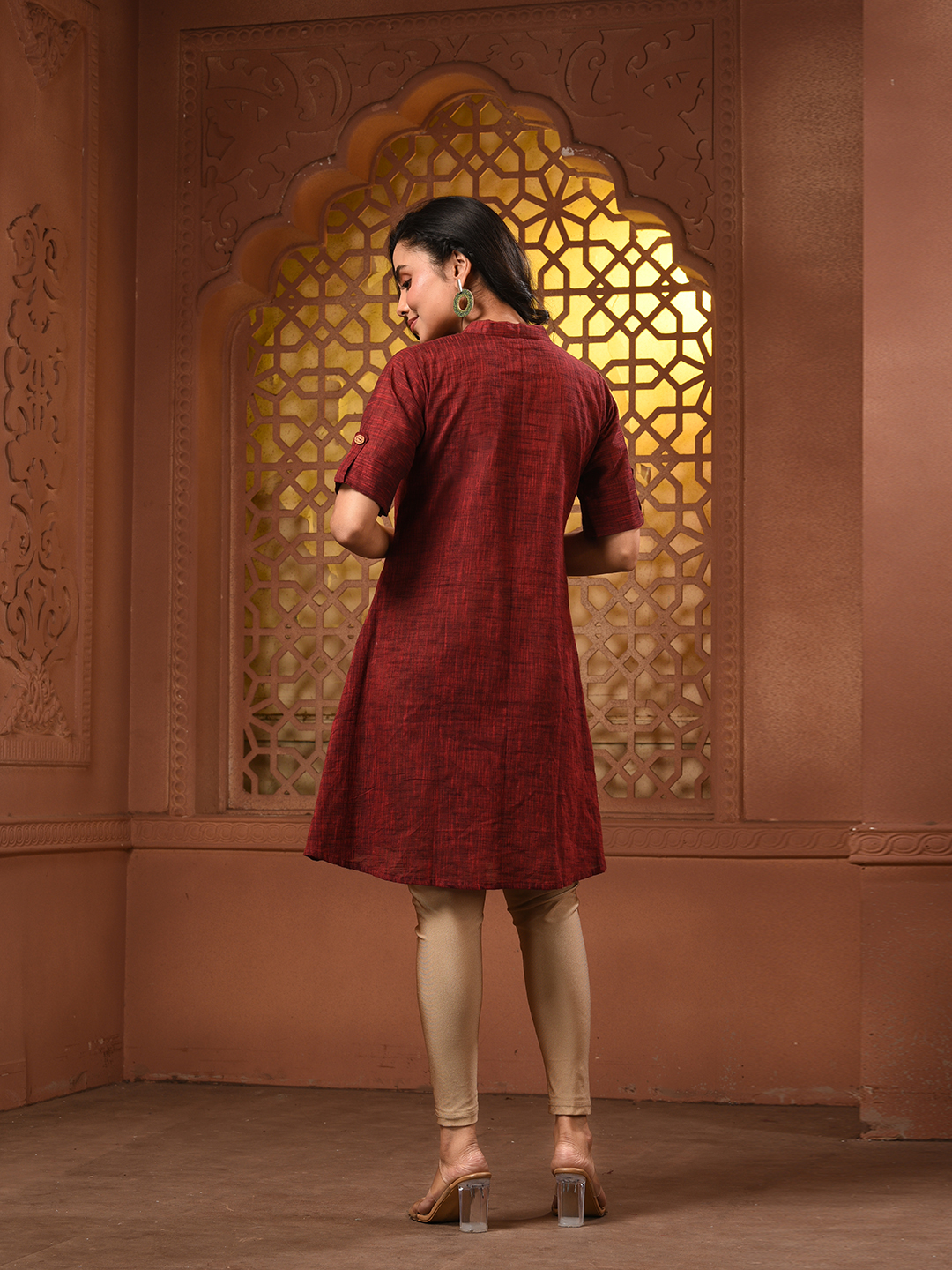Maroon Solid Cotton A-line Short Kurta - Image 6