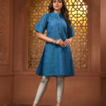 Sapphire Blue Solid Cotton A-line Short Kurta