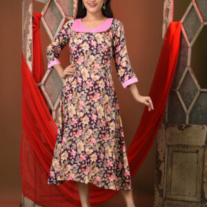 Purple Rayon Floral Printed A-line Kurta