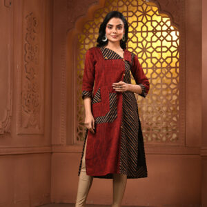 Maroon Cotton Printed Straight Kurta