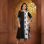 Black And White Cotton A-line Kurta