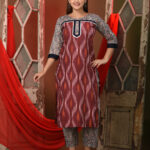 Brown Printed Kurta with Trousers