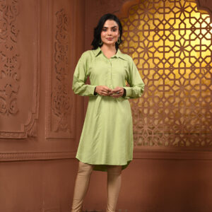 Light Green Solid Rayon Pathani Kurta