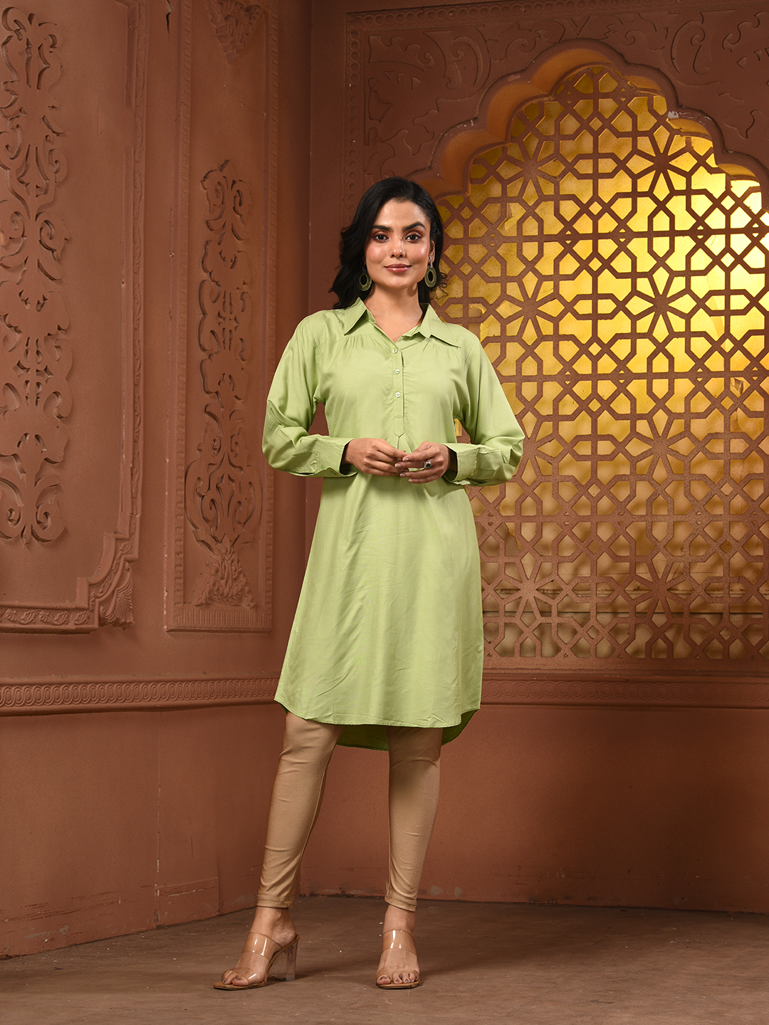 Light Green Solid Rayon Pathani Kurta