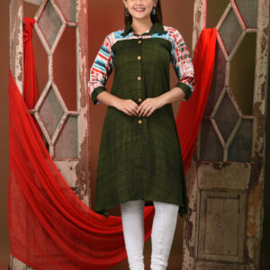 Moss Green Rayon Solid A-line Kurta