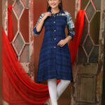 Navy Blue Rayon Solid A-line Kurta