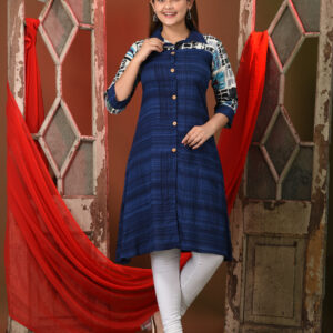 Navy Blue Rayon Solid A-line Kurta