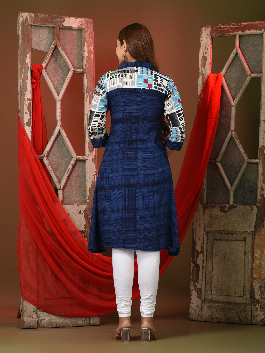 Navy Blue Rayon Solid A-line Kurta - Image 6