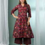 Magenta Modal Printed A-line Kurta Set