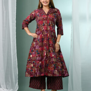 Magenta Modal Printed A-line Kurta Set