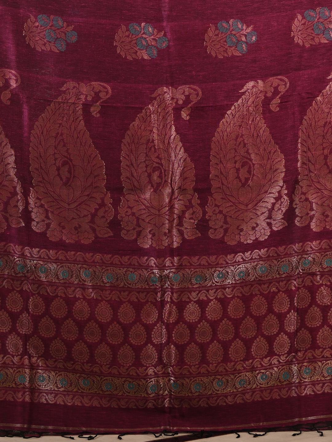Woven Design Zari Pure Linen Saree - Image 7