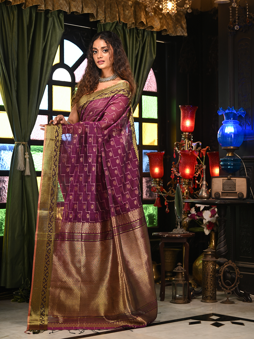 Woven Design Zari Pure Cotton Saree - Image 4