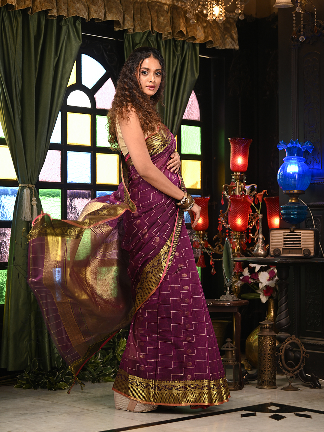 Woven Design Zari Pure Cotton Saree - Image 5
