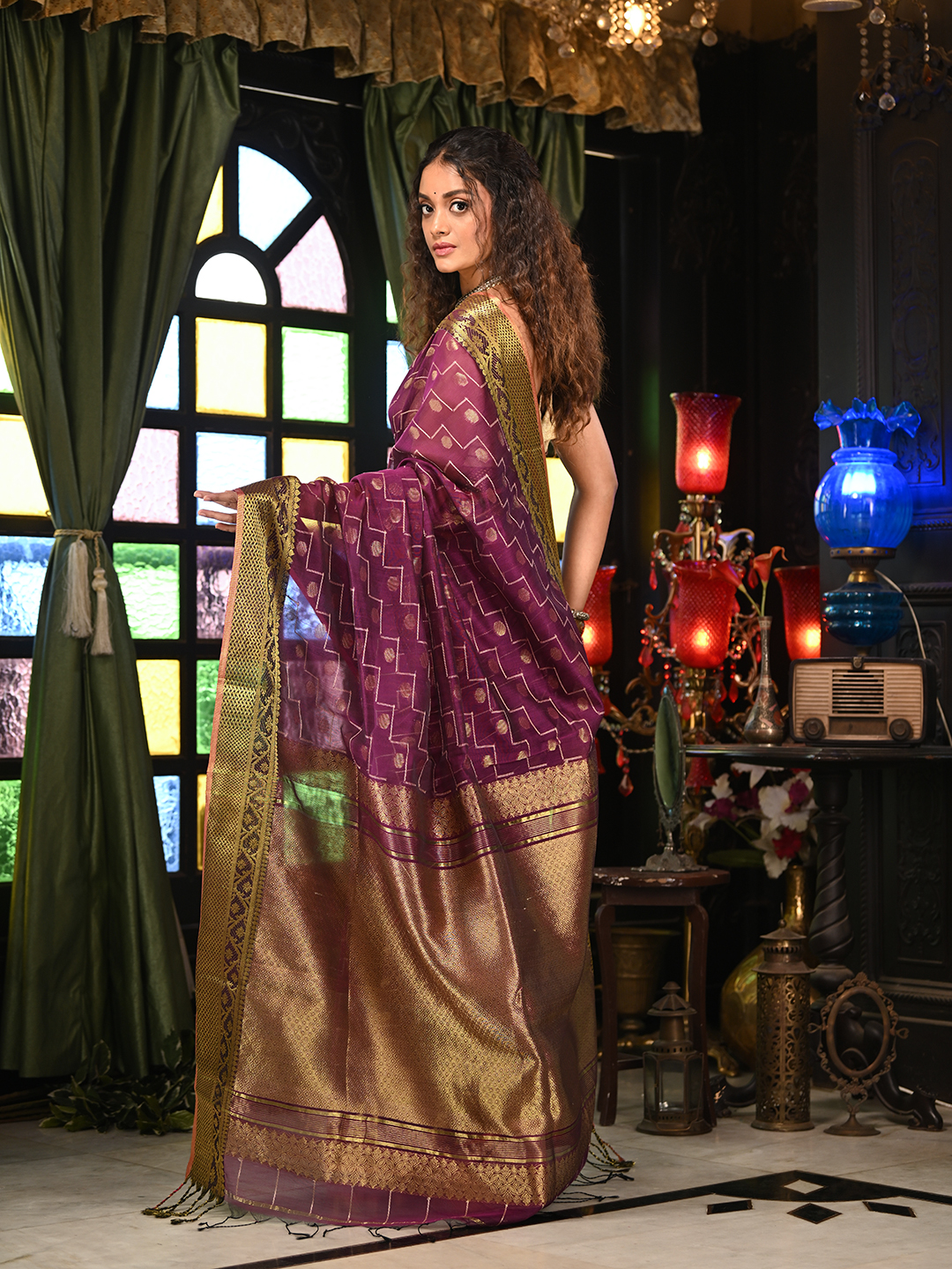 Woven Design Zari Pure Cotton Saree - Image 6