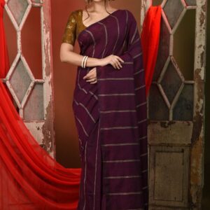 Striped Woven Design Pure Cotton Saree With Blouse Piece